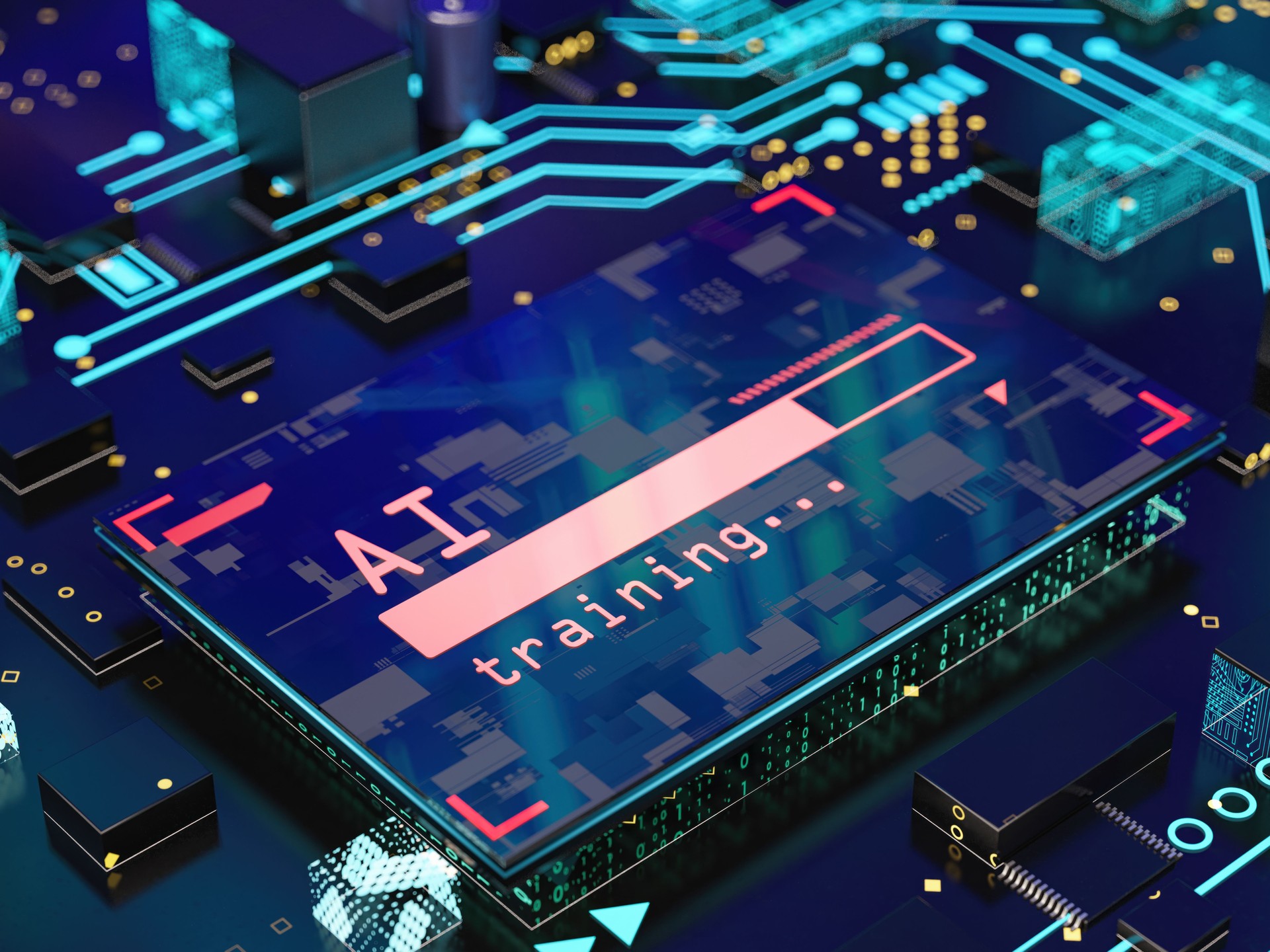 AI Training Process on Futuristic Digital Microchip Interface
